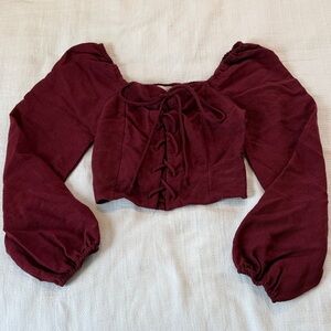 Elegant Burgundy Lace-Up Women's Top